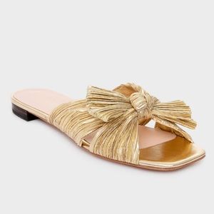 Loeffler Randall Daphne Gold Pleated Bow Slide
